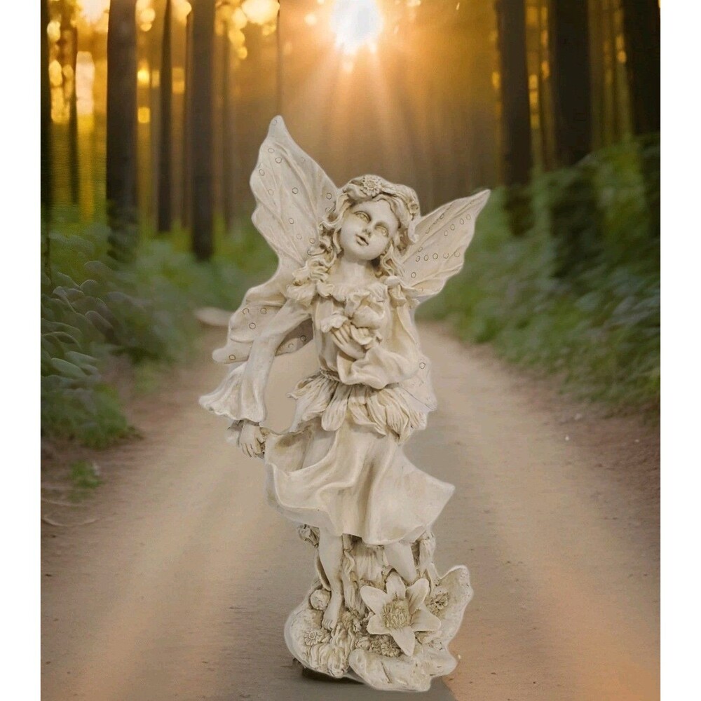Midwestern Home Products 12.5" White Resin Fairy Whimsical Fantasy Flowers EUC